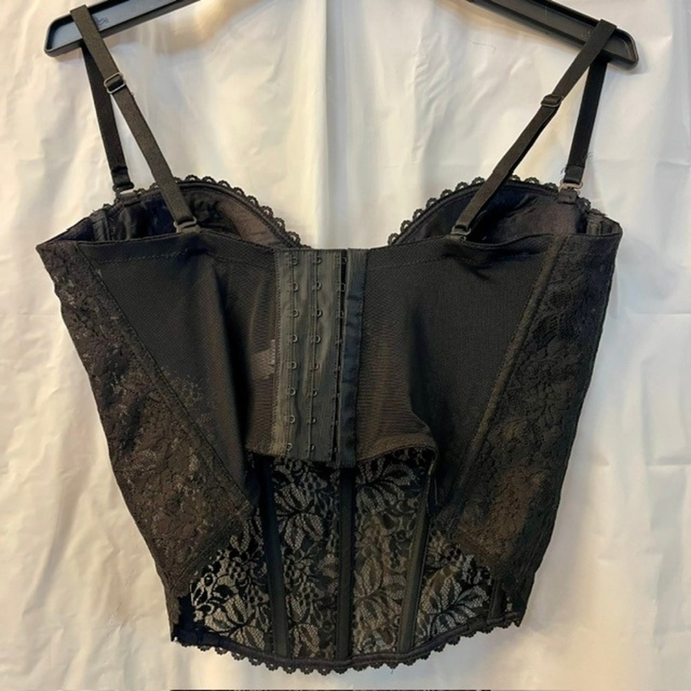 Vintage 90s Fredericks of Hollywood Sheer Black Lace Corset Bustier Goth Top 38D - Picture 4 of 9